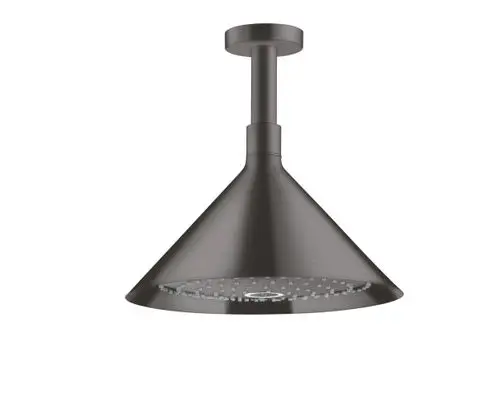 Hängende Brause in gebürstetem Schwarzchrom mit konischem Design und sichtbaren Düsen, produziert von AXOR.